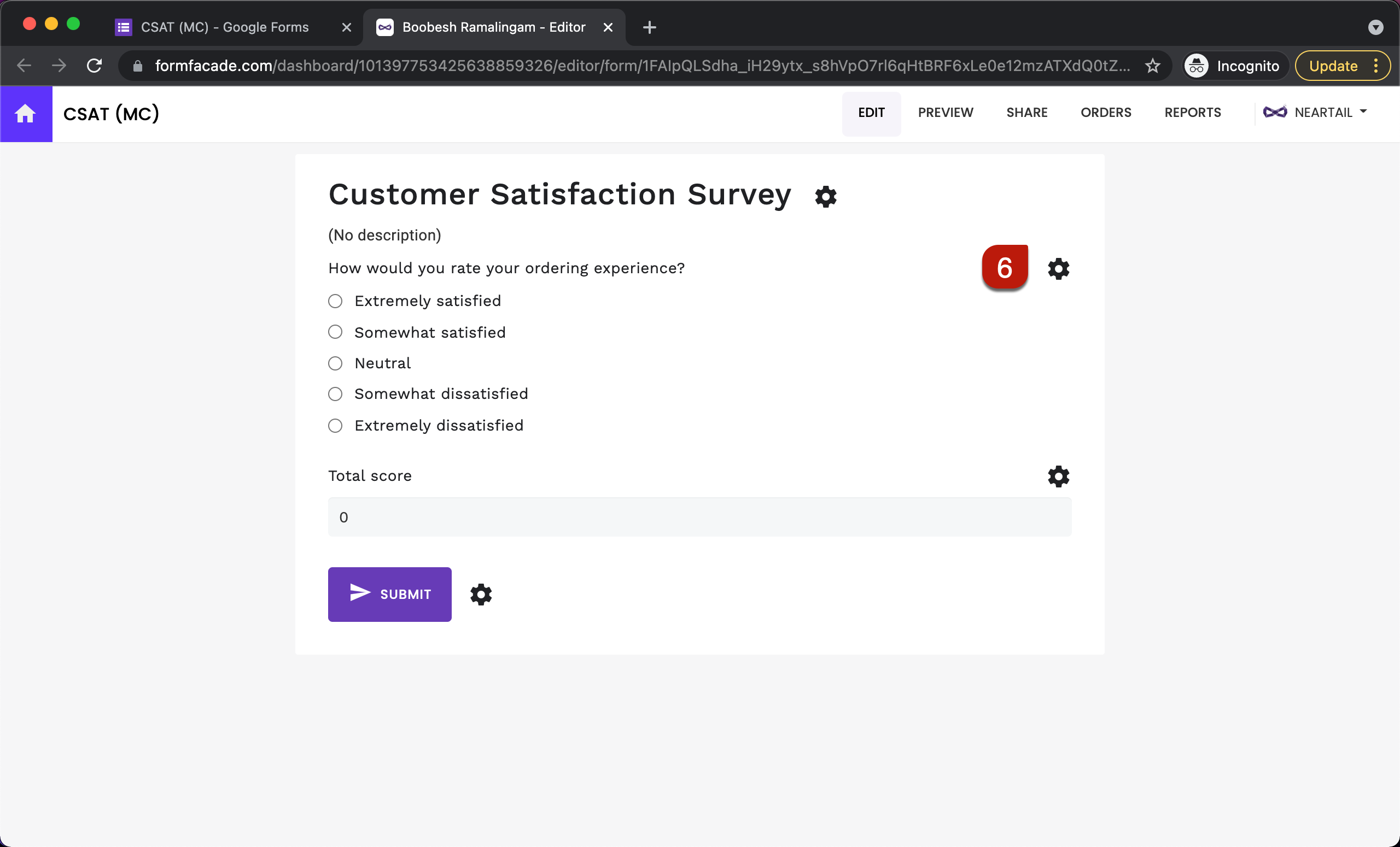 Step 6: In the Edit page, click on the gear icon next to the question.