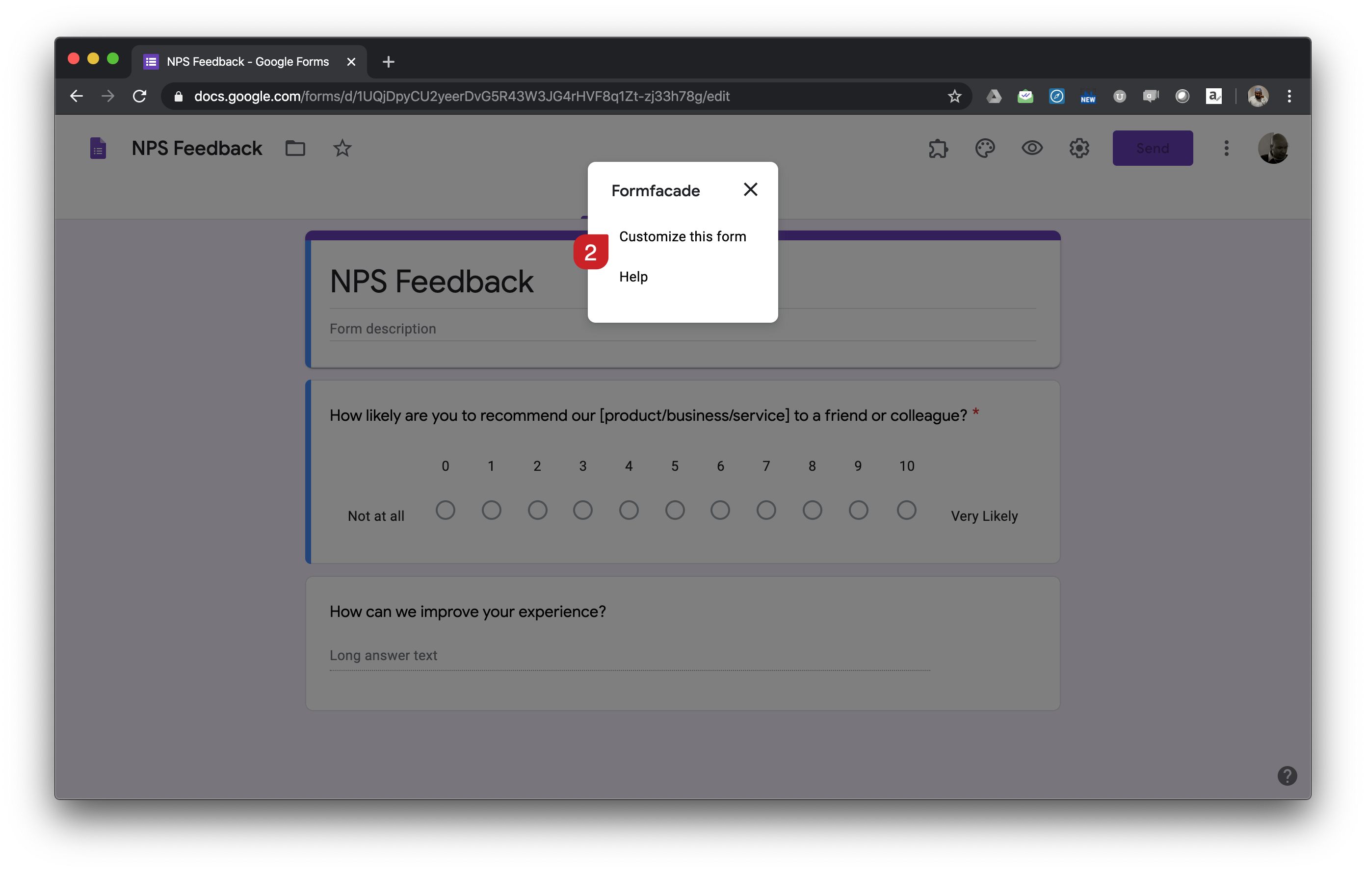 Click on "Customize this form" option in the Formfacade menu 