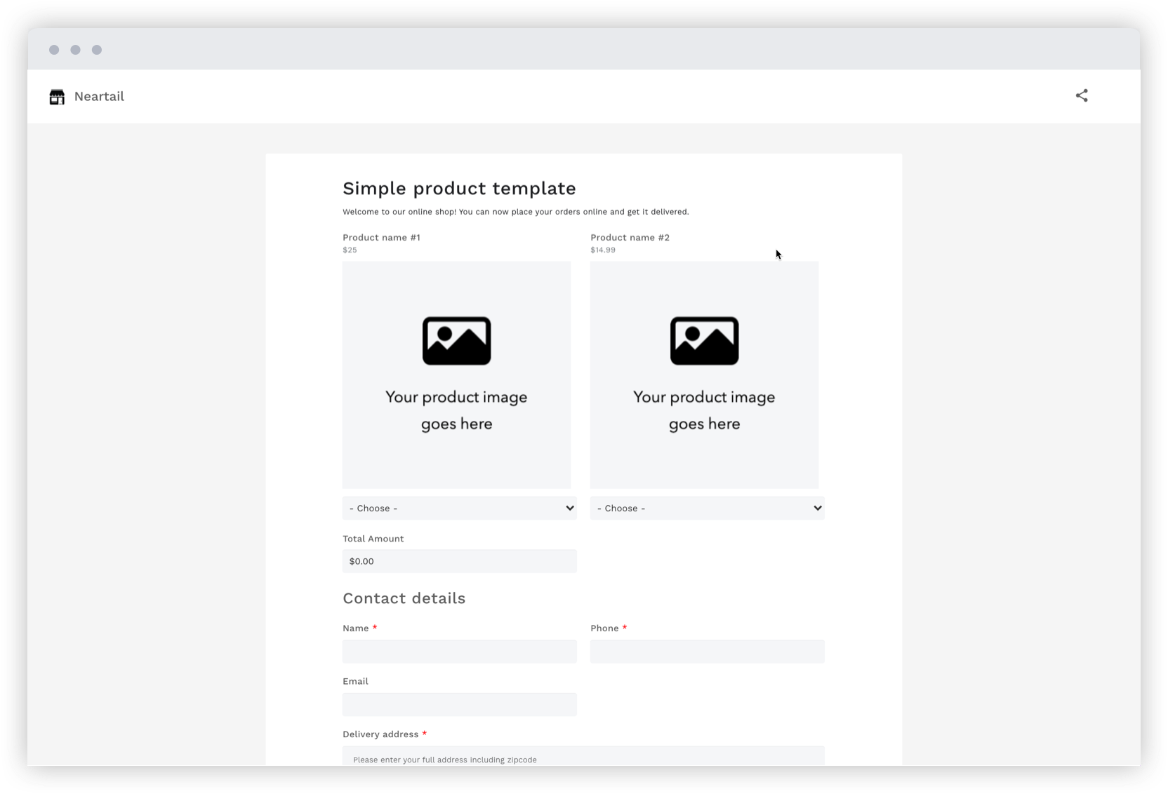 Neartail - Form builder for order form