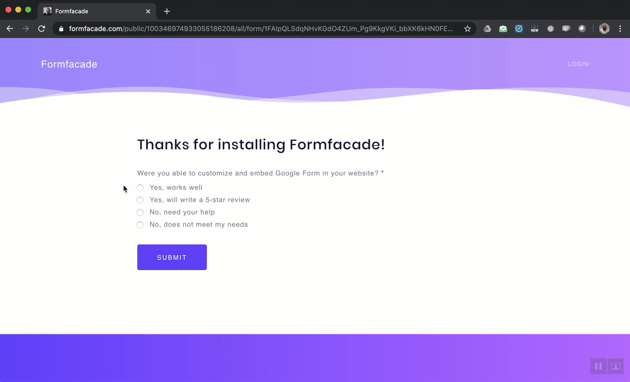Formfacade add-on supports conditional logic to redirect users to different pages depending on their form response. 