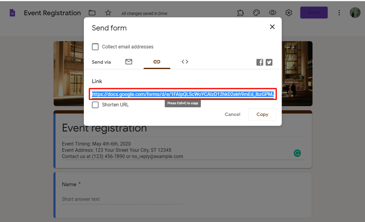 how to copy link from google form