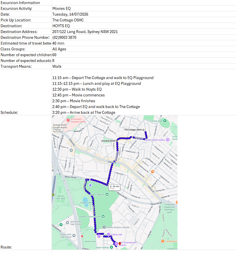 Excursion Info