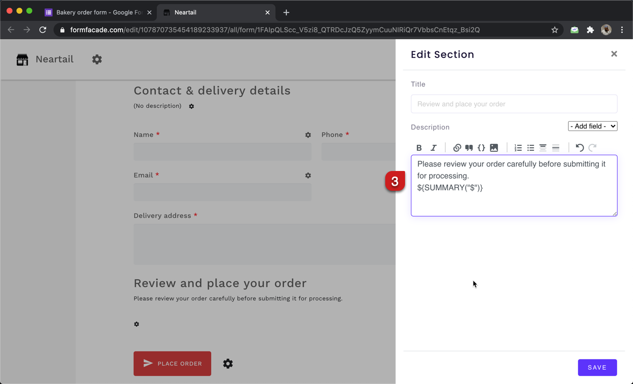 Step 3: Enter the ${SUMMARY("$")} formula in the description as shown below.