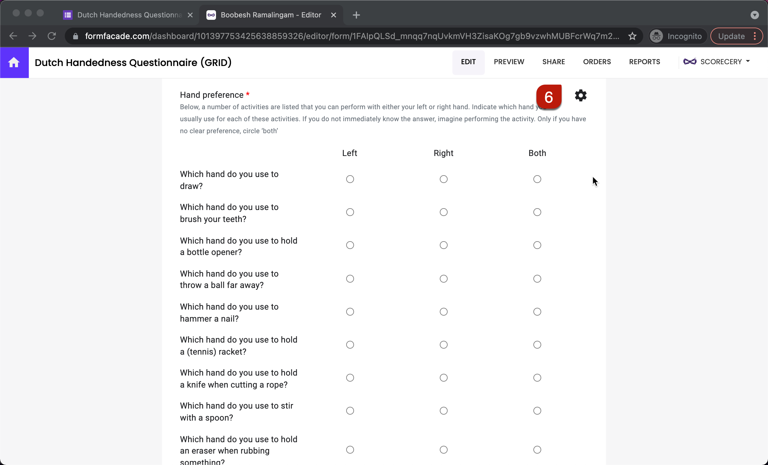 Step 6: In the Edit page, click on the gear icon next to the multiple choice grid question.