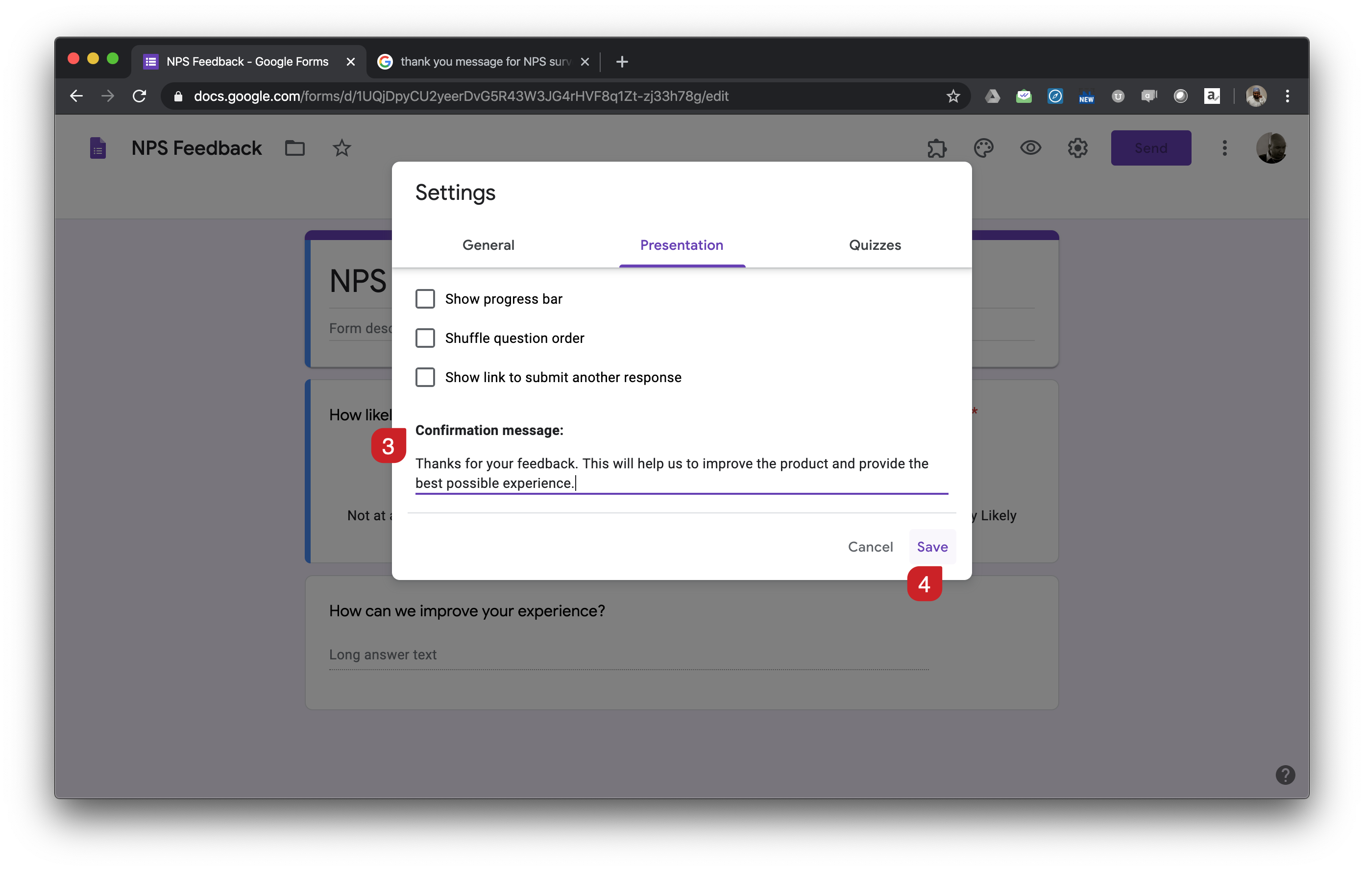 Enter your message in the "Confirmation message:" textbox and click on "Save"