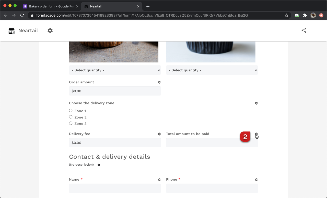 Step 2: Click on the Addon icon > Select Neartail > Select Customize this form > Click on the Proceed button. In the Neartail customize interface, click on the ⚙️icon next to the short answer question for total amount to be paid.