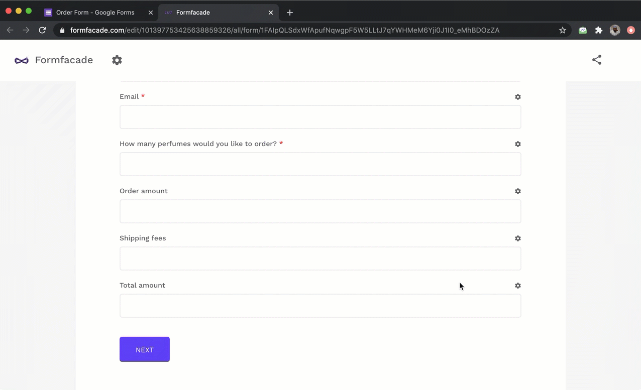 Google Forms does not support dynamic calculations, but you can use Formfacade's calculate field option to automatically compute and display the data in real-time to the user filling the form. 