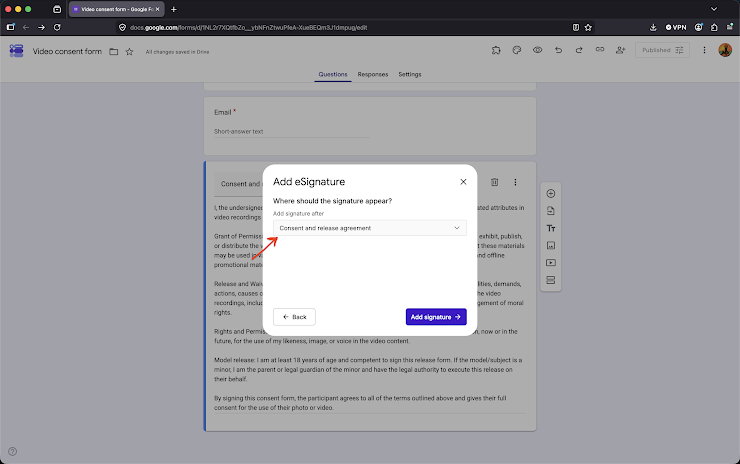 Step 4: Select where you want to add the signature field, then click Add Signature.
