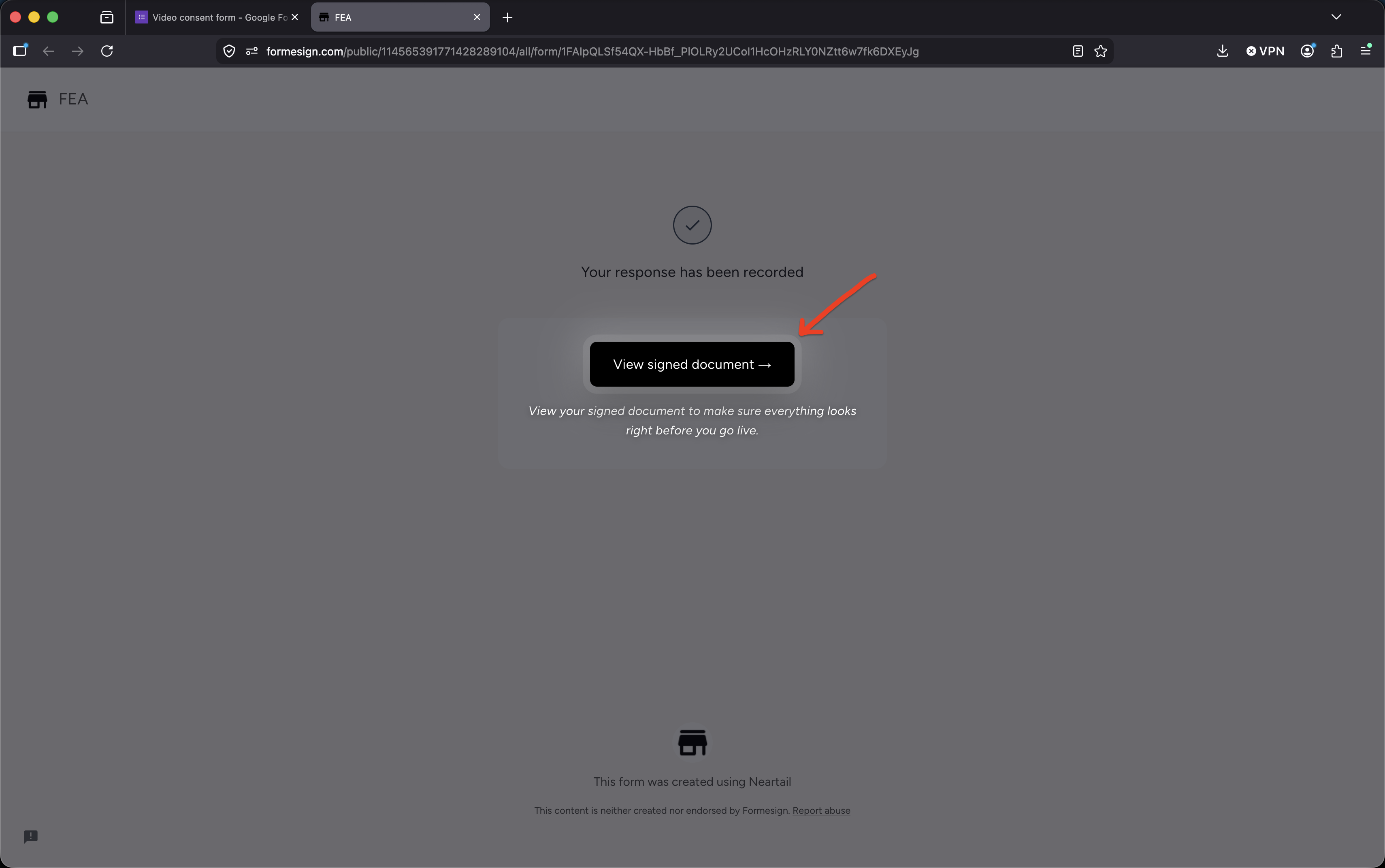 Step 7: Click View Signed Document to open the auto-generated signed PDF. 