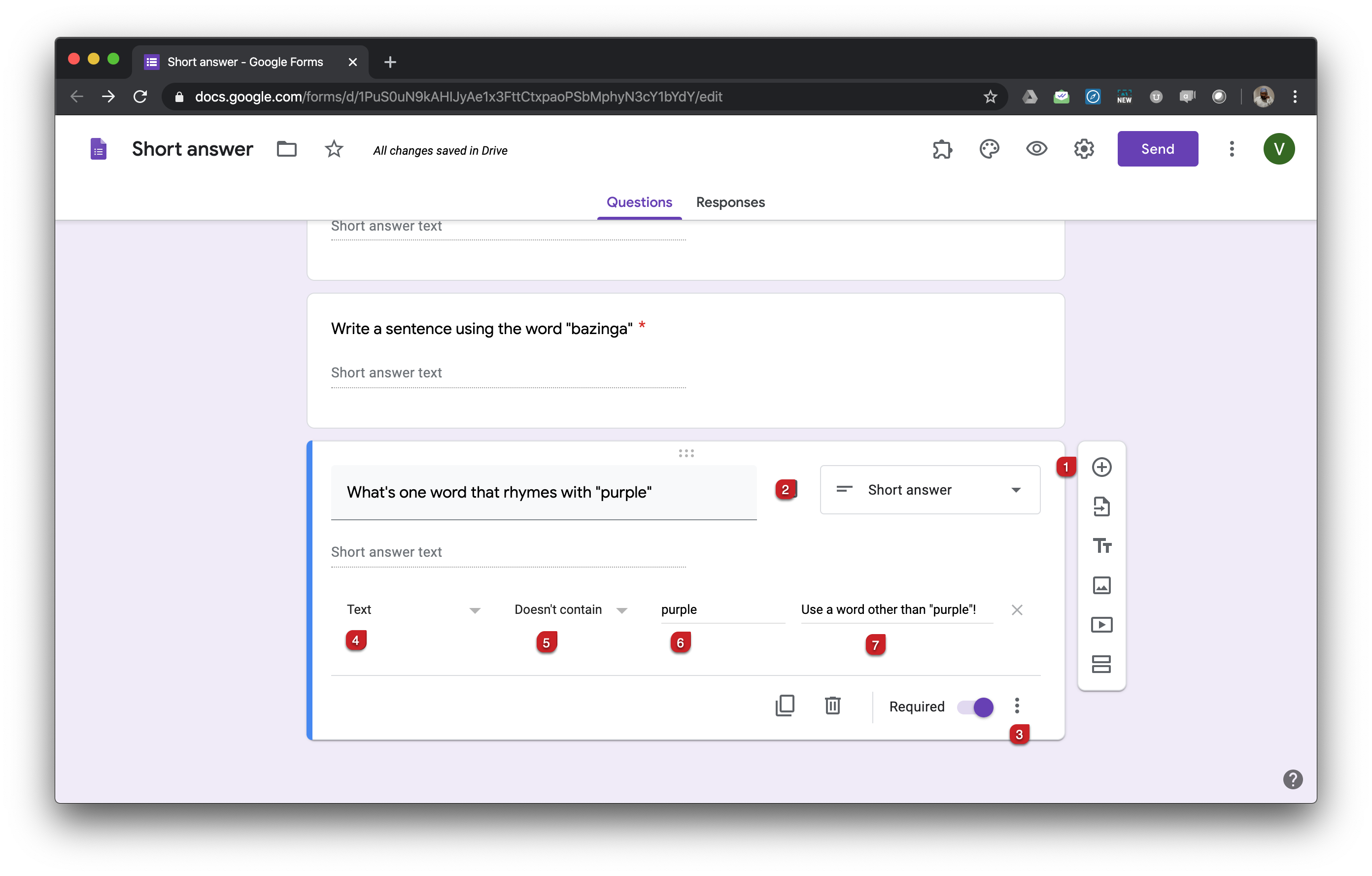 Short answer question allows users to write answers in a few words. You can use this question to collect names, email addresses, phone numbers, website url & more. You can set rules to get the answers you need.