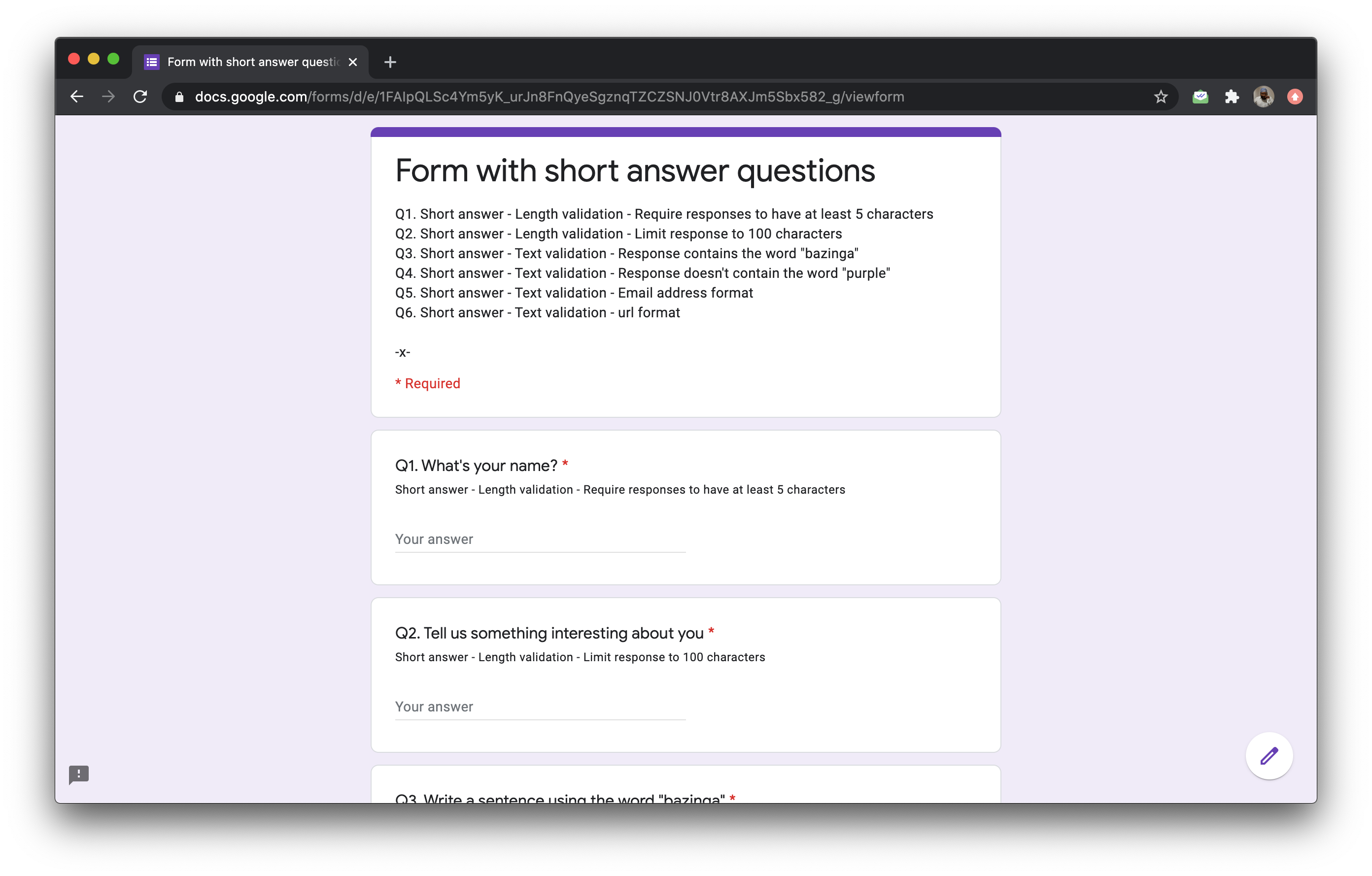 Short answer question allows users to write answers in a few words. You can use this question to collect names, email addresses, phone numbers, website url & more. You can set rules to get the answers you need.