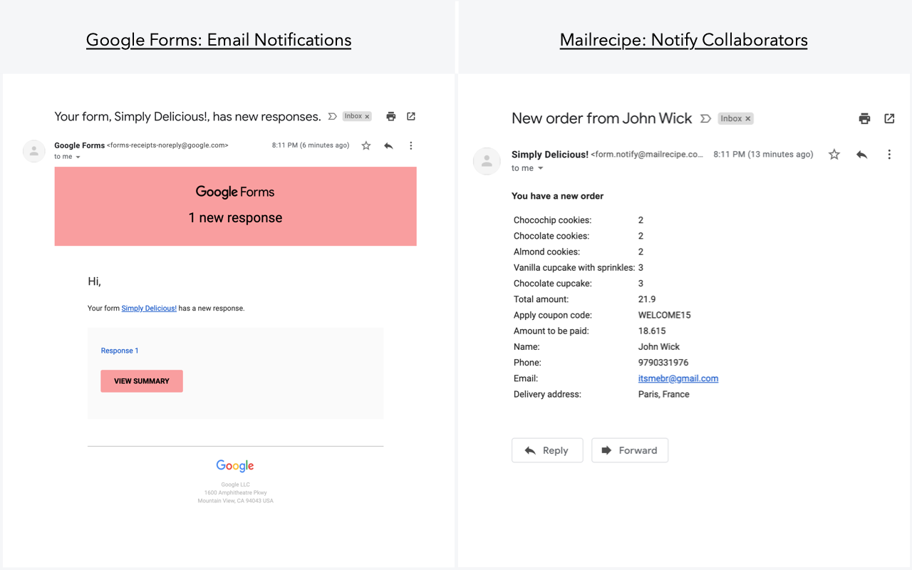Open your form in Google Forms > Click Responses > Click More ⋮ icon > Enable Get email notifications for new responses.