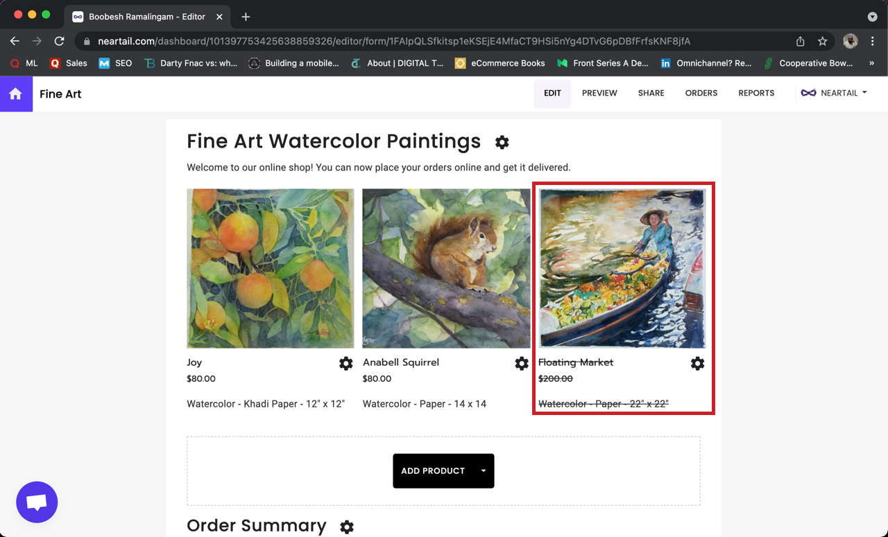 When a user selects a product and places an order, the product will be automatically hidden from the form as shown below.