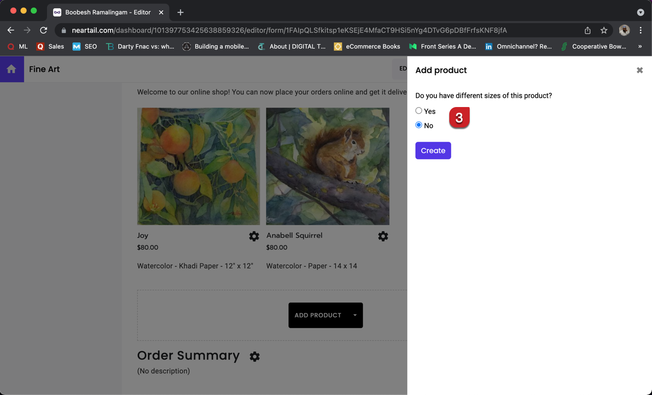 Select No for sizes and click Create.
