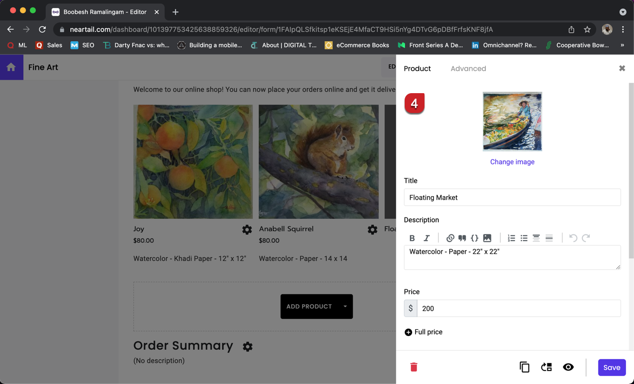 Product page will be displayed. Enter the product price, product description and upload an image.