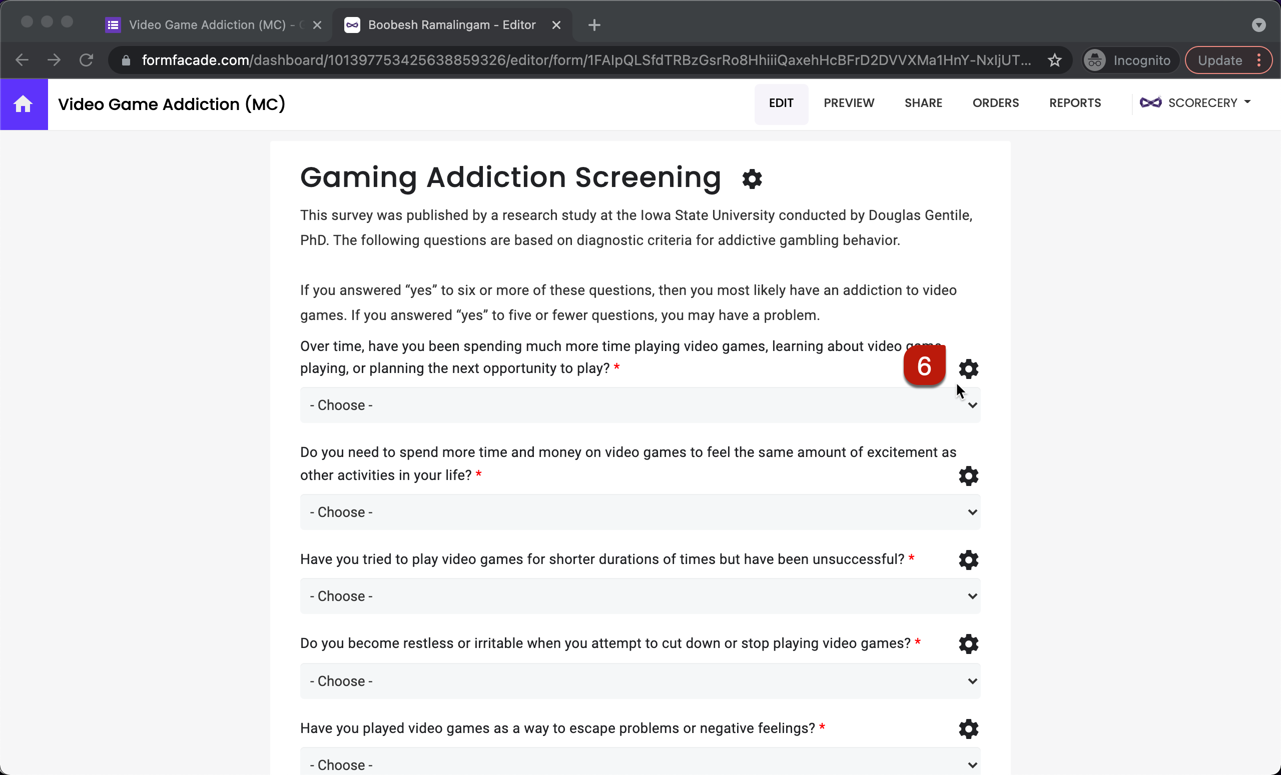 Step 6: In the Edit page, click on the gear icon next to the question.