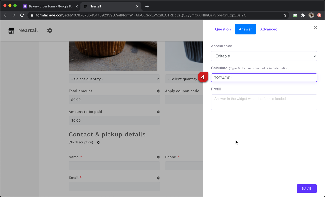 Step 4: Write the TOTAL formula in the Calculate option as shown below.