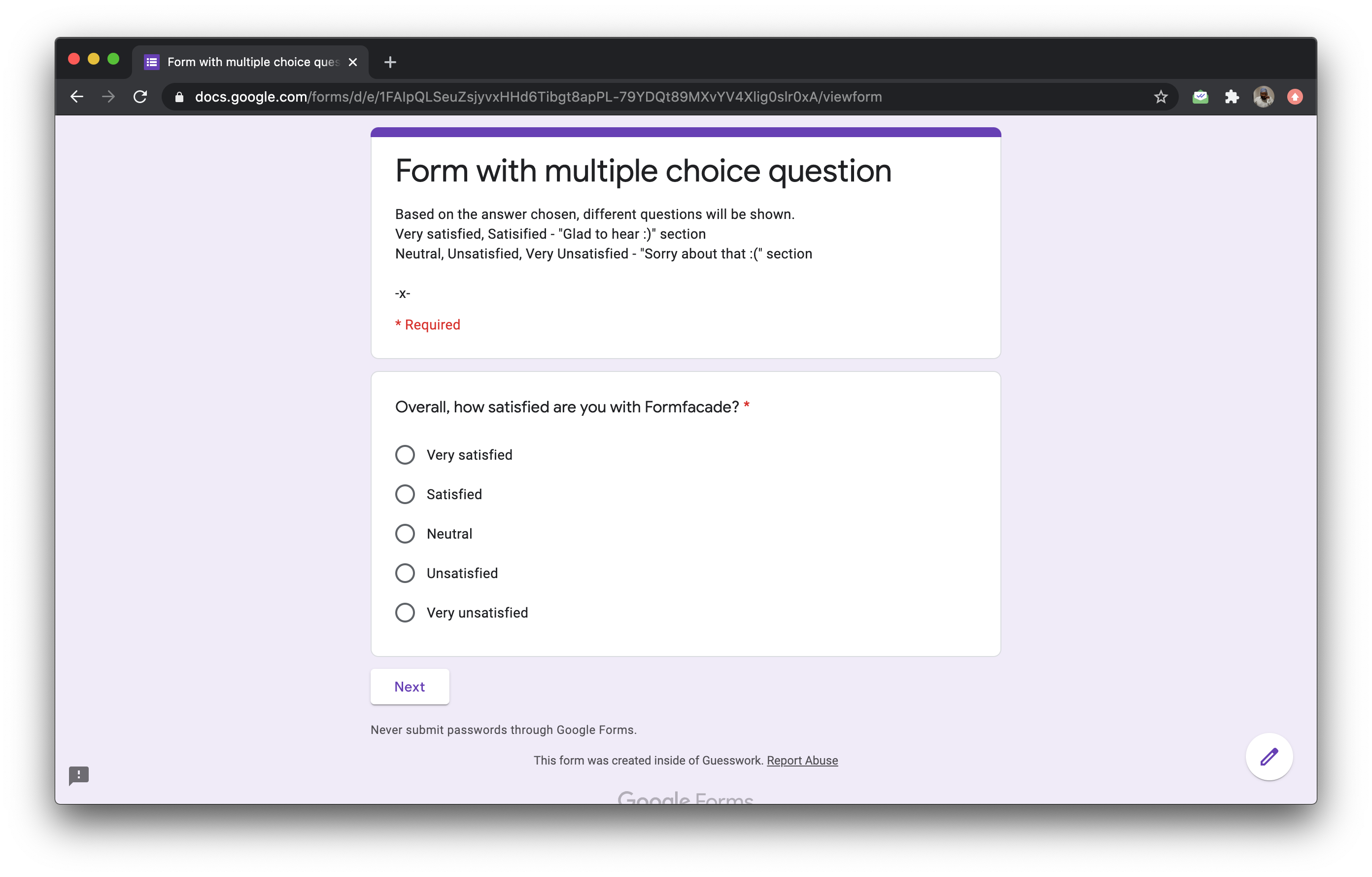 Formfacade - Multiple choice