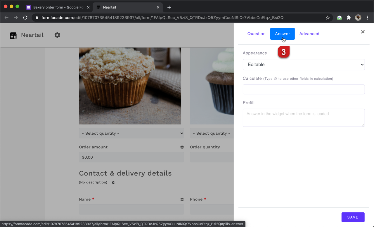 Step 3: Field settings screen will be displayed. Select the "Answer" tab and write the formula to calculate the order quantity.