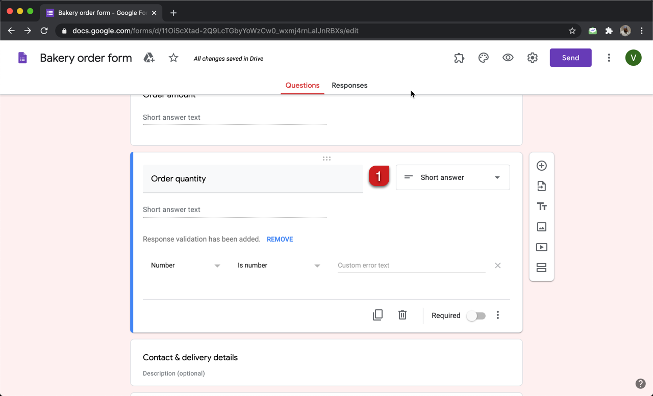 Step 1: Add a short answer question with number response validation in Google Forms.