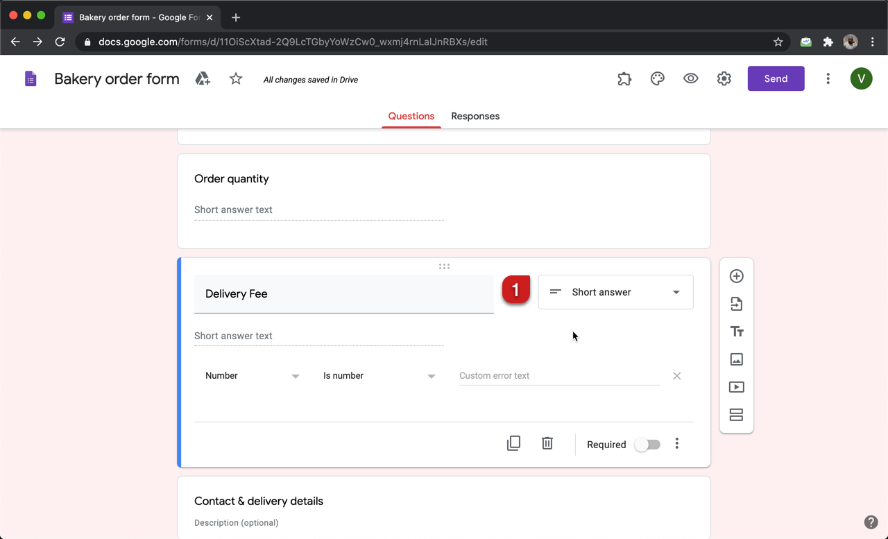Step 1: Add a short answer question with number response validation in Google Forms.