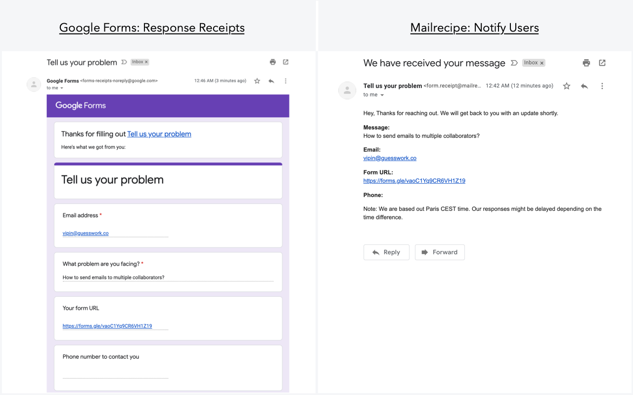 Open your Google Forms > Click on the Settings ⚙️ icon > Enable Collect email addresses > Enable Response receipts.