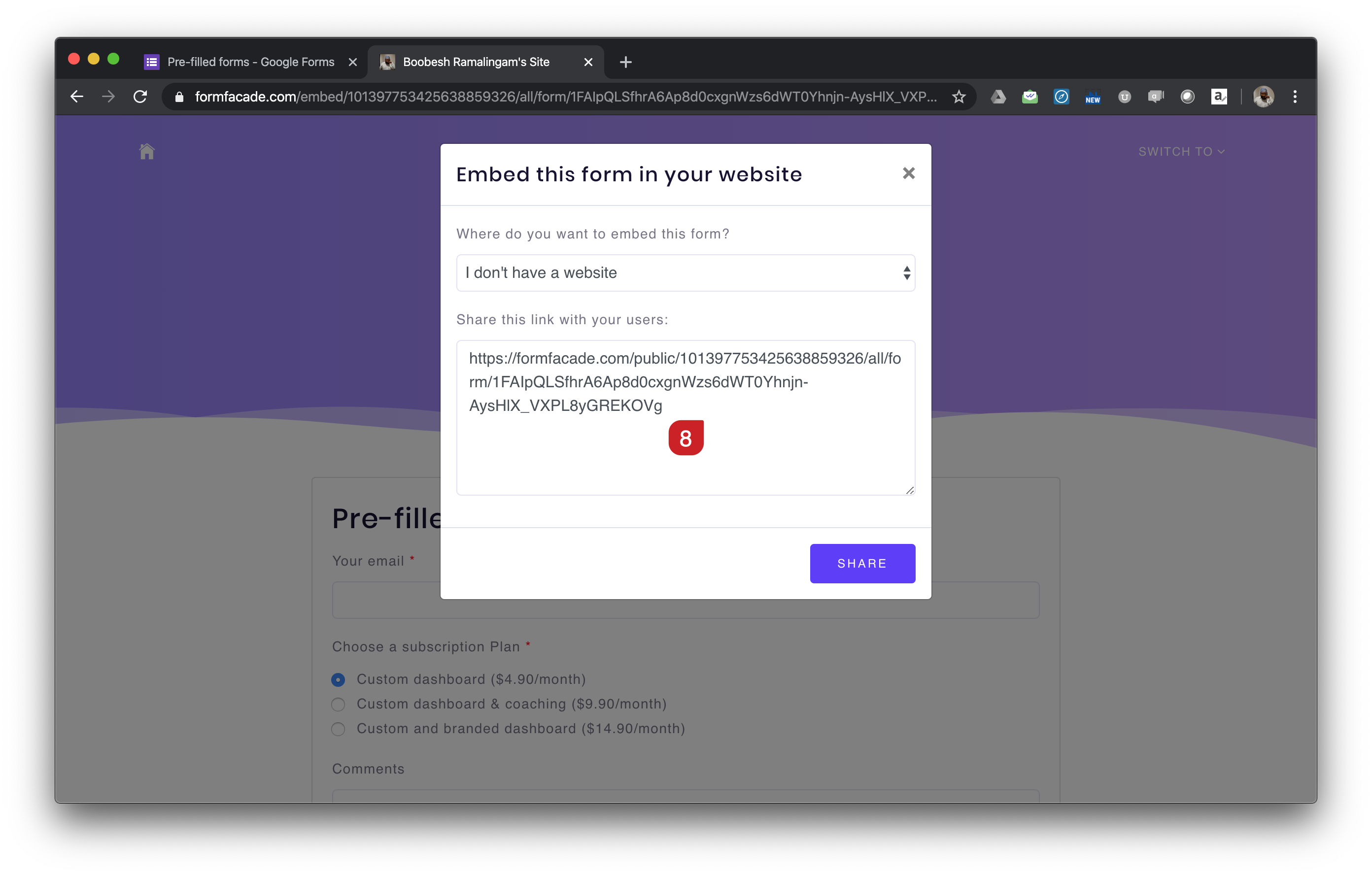 Or, append the url parameters to the Formfacade microsite link