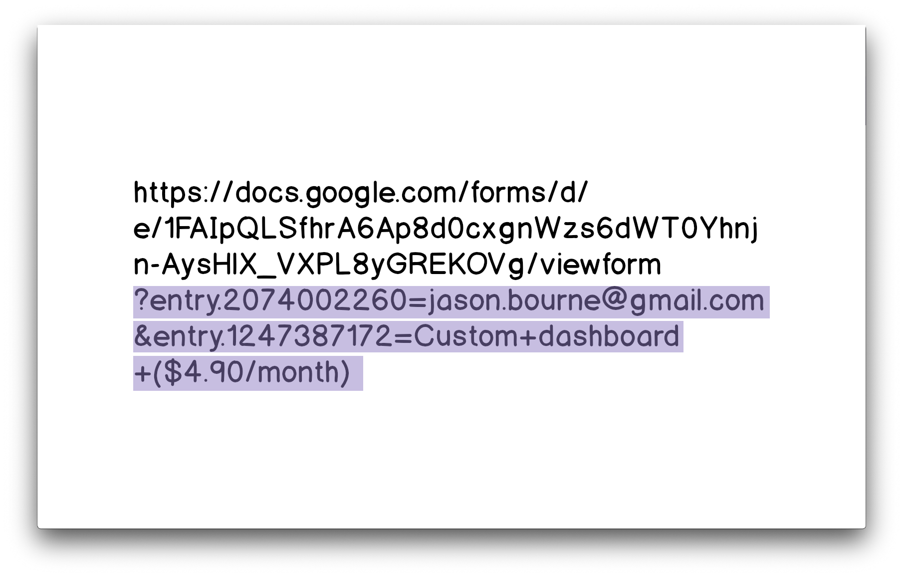 Copy the Google Form pre-fill parameters in the generated url