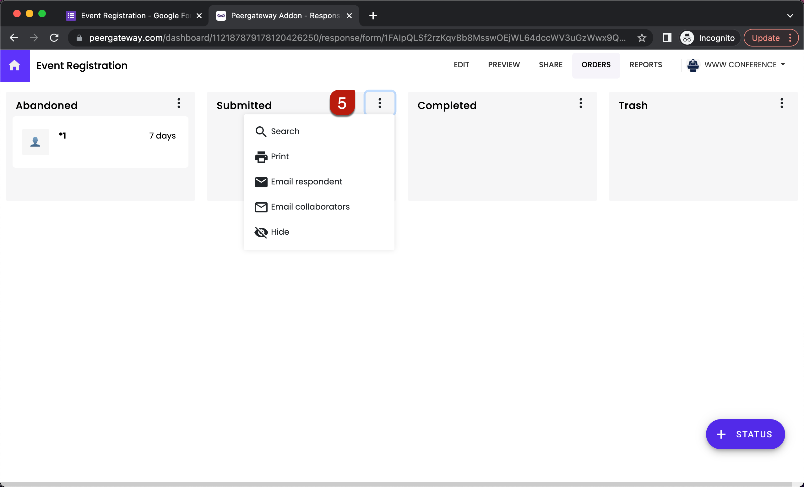Step 5: Click on the ⋮ More icon next to the Submitted status. Click Email collaborators.