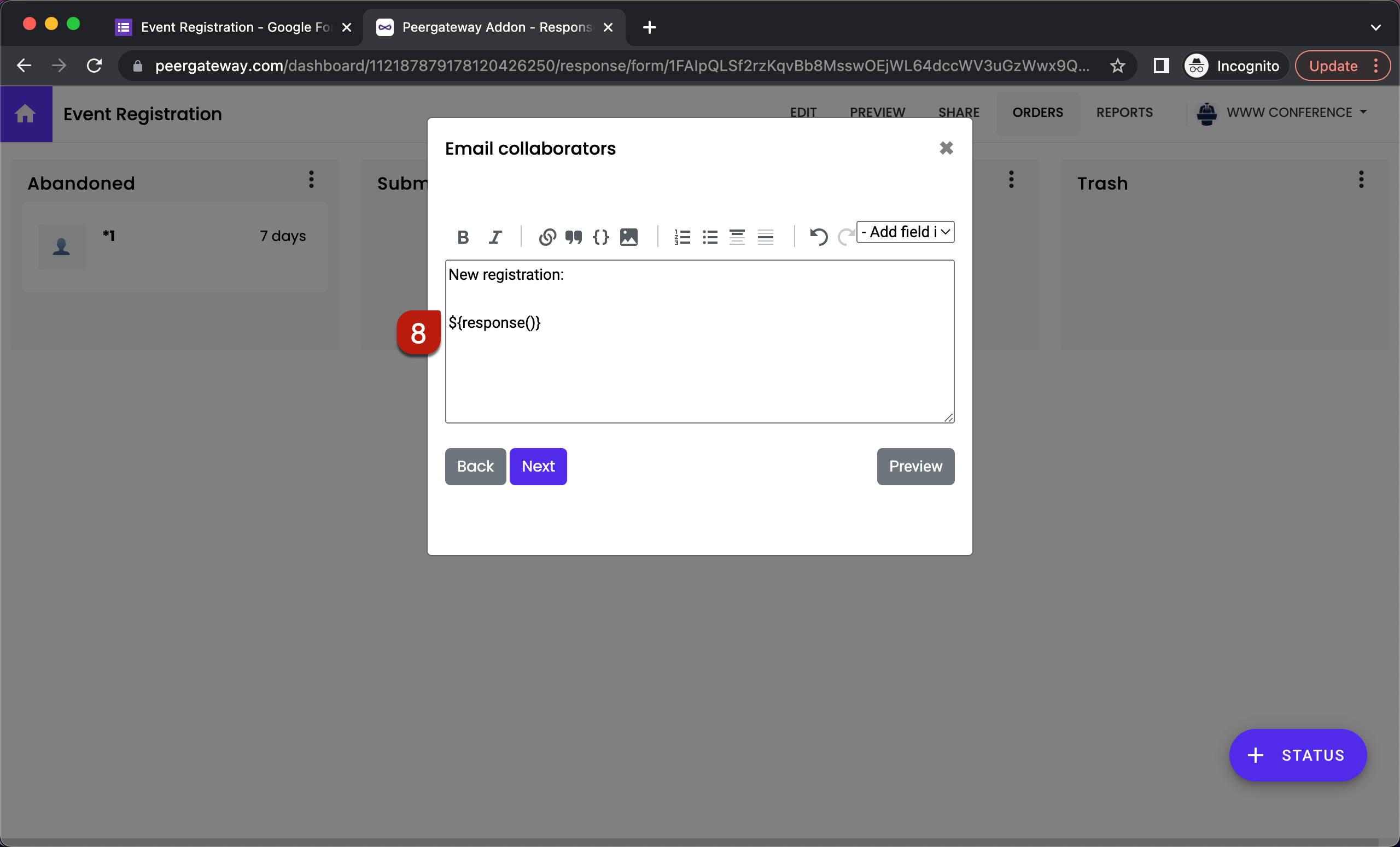 Step 8: By default, all the answers will be included in the email. You can customize this message as per your requirements as shown below.