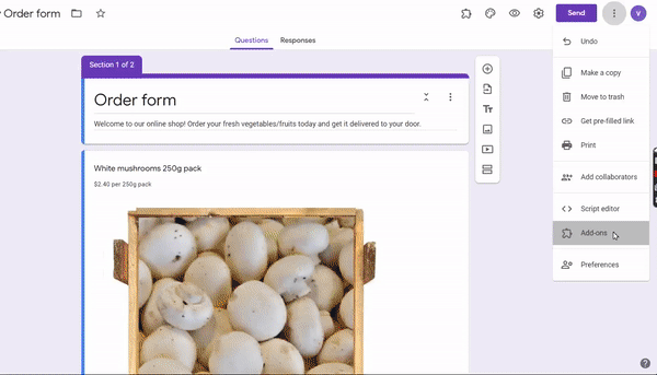 Follow these steps to create a Google Form and share it with your users. Start receiving orders via Whatsapp.