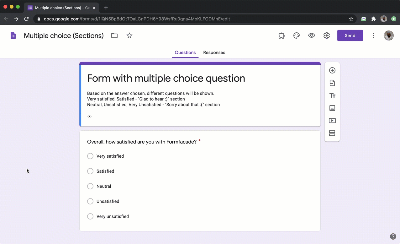 Formfacade - How to add sections in Google Forms?