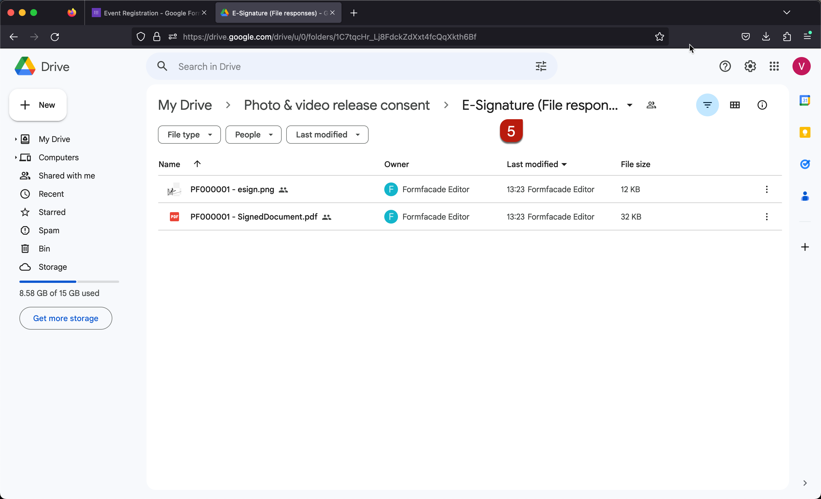 Step 6: Whenever a user fills the form and submits it, the addon automatically generates a pdf document with the e-signatures and syncs it to your google drive.