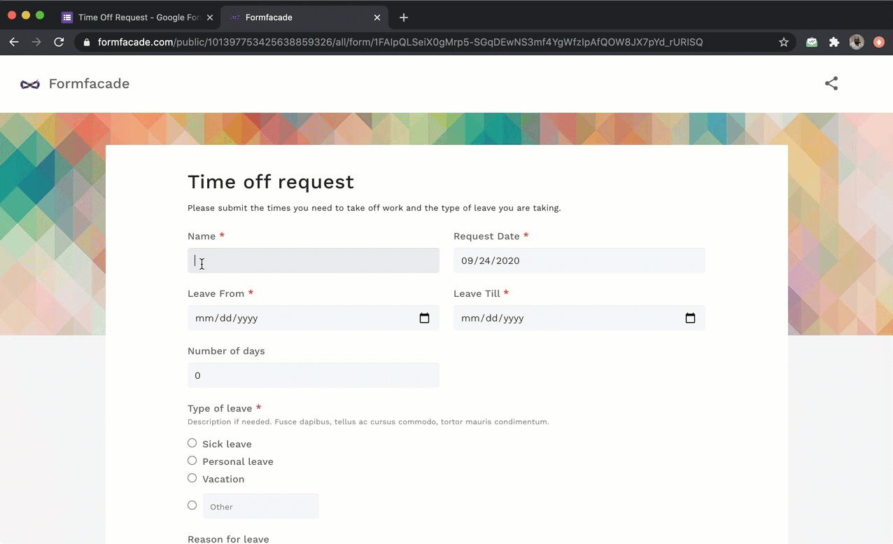 Google Forms does not support response validations for date questions. The workaround is to add a short answer question with the required response validations and add the calculations in Formfacade.