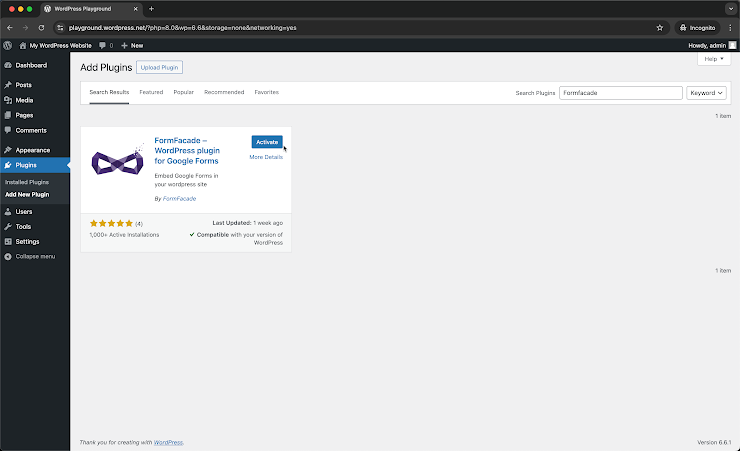 Step 3: Click Activate to enable the plugin for your WordPress site