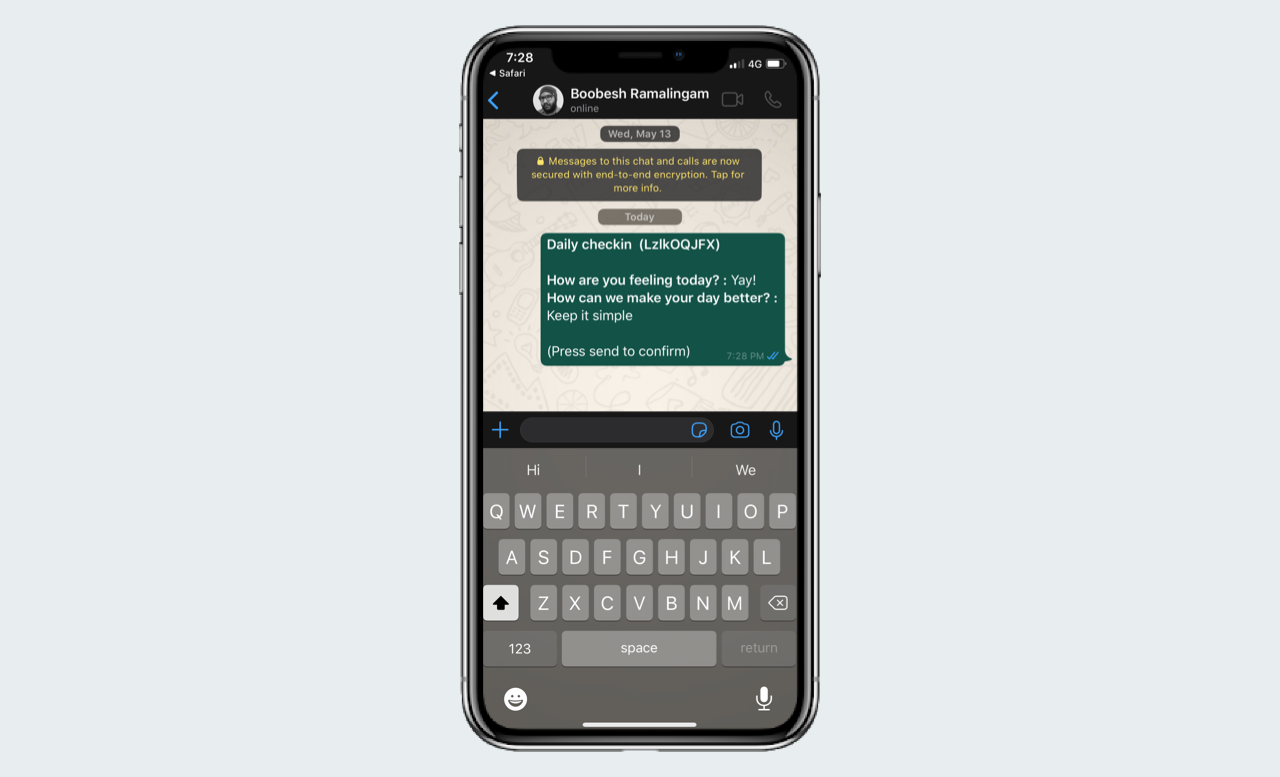 Step 4: Click on the Send button to submit the response via WhatsApp.