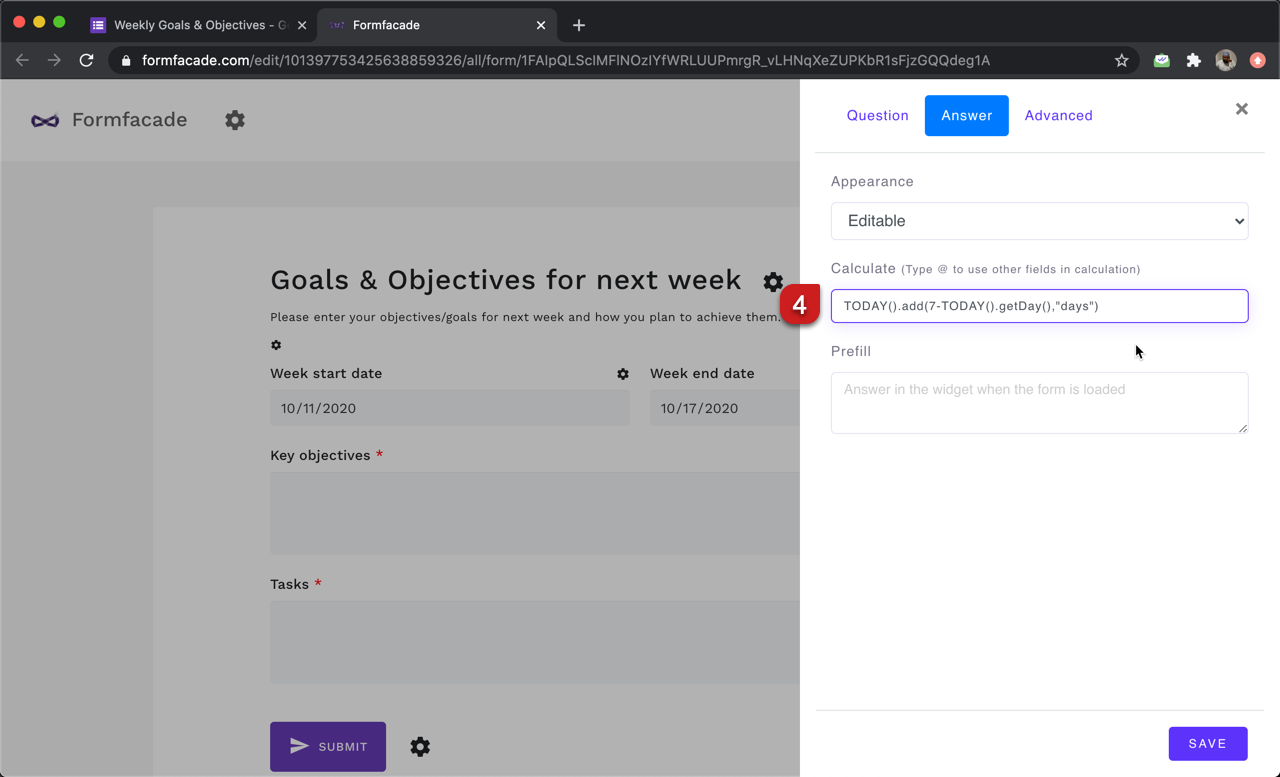 Step 4: Write the formula in the Calculate option as shown below.