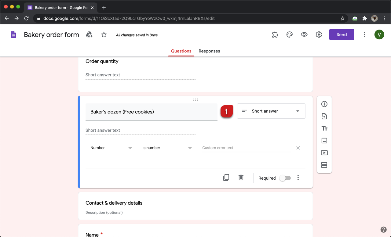 Step 1: Add a short answer question with number response validation in Google Forms.
