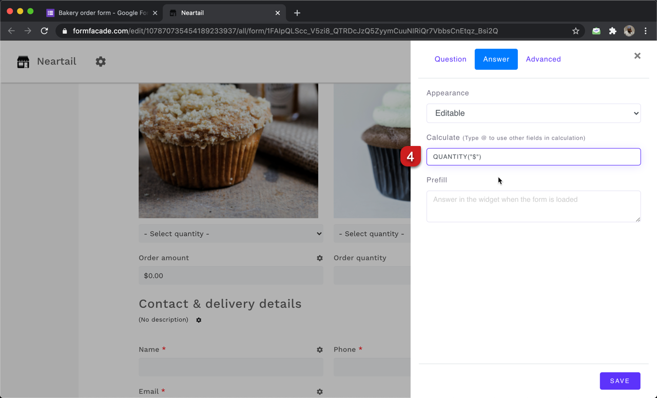 Step 4: Write the formula  QUANTITY("$") in the Calculate option as shown below.