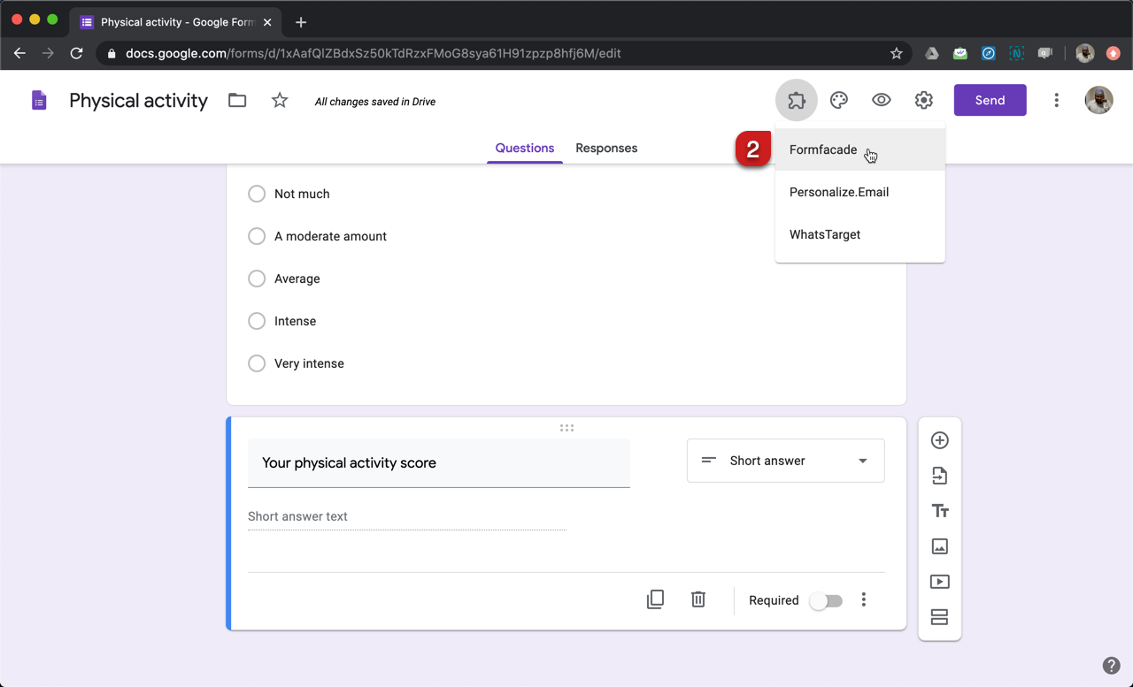 Step 2:  Click on the add-on icon and select "Formfacade".