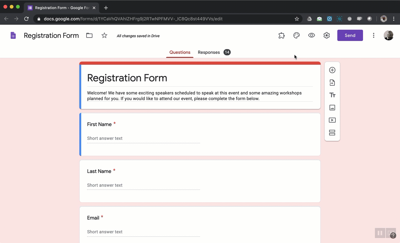 Google Forms offers limited customization. You can use the theme option to upload a header image, change the theme color, background color and font. If you need more customization options, you can use the Formfacade add-on for Google Forms.