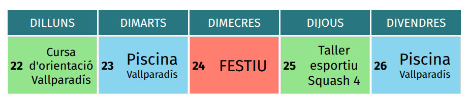 Setmana del 22 de juny al 26 de juny
