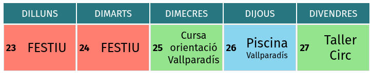 Setmana del 23 de juny al 27 de juny