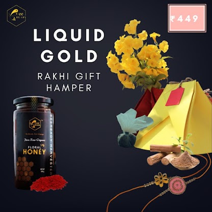 Liquid Gold: Eco friendly hand made rakhi (1) + hand made gift pack +1 Honey bottles(500g) + designer diya+ sunflower seeds+tilak