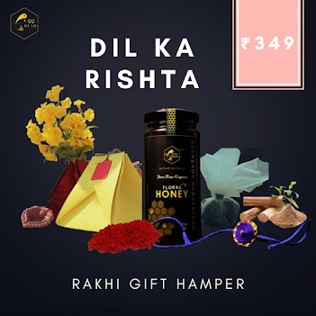 Dil ka rishta:Eco friendly hand made rakhi (1) + hand made gift pack +1 Honey bottles(300g) + designer diya+ sunflower seeds+tilak