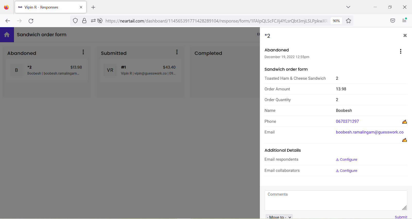 Step 3: Click on an order to view the details > click on the edit icon next to the customer phone number