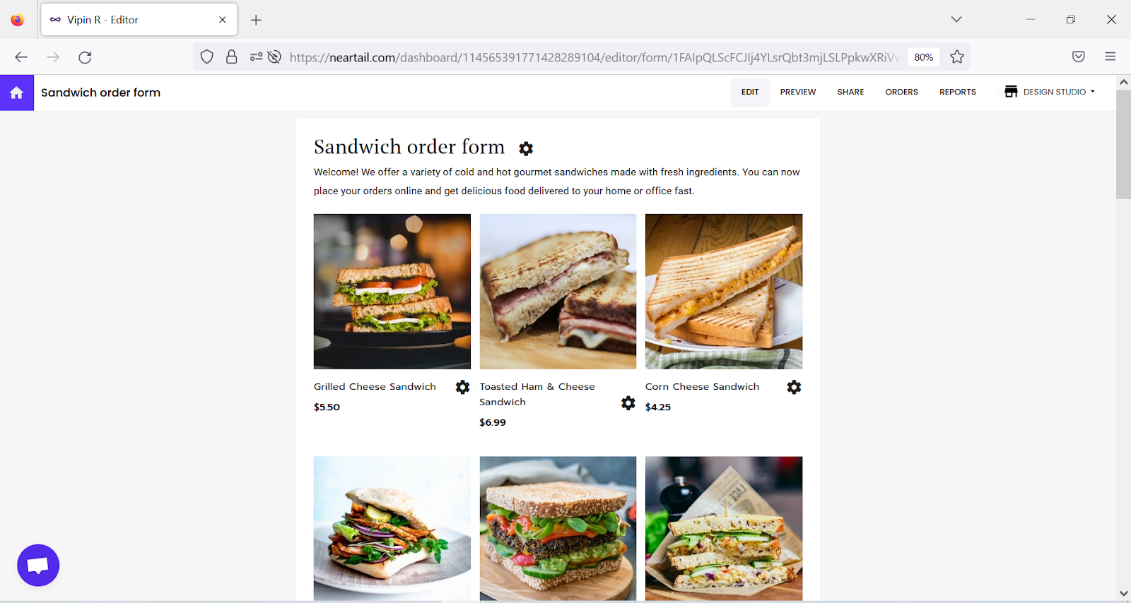 Step 1: Login to Neartail > click on the form to open it > Edit page will be displayed