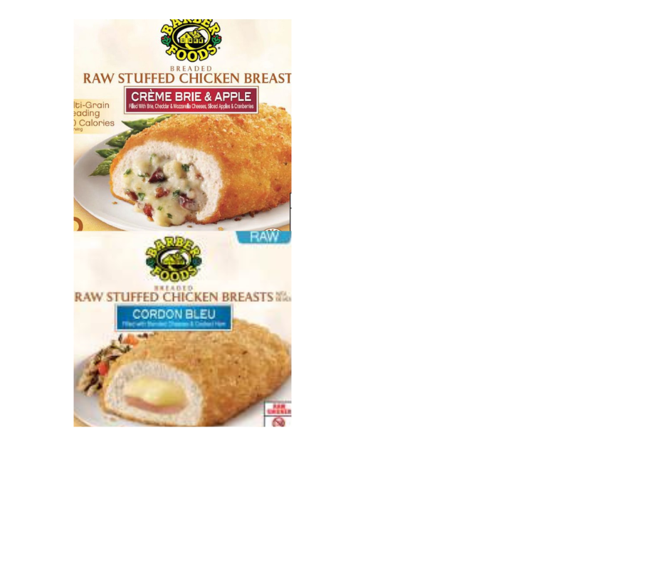 Stuffed Chicken Breast - Pack 1 $8.00 for two 
6oz stuffed chicken cordon bleu and stuffed chicken creme brie and apple (1 each)