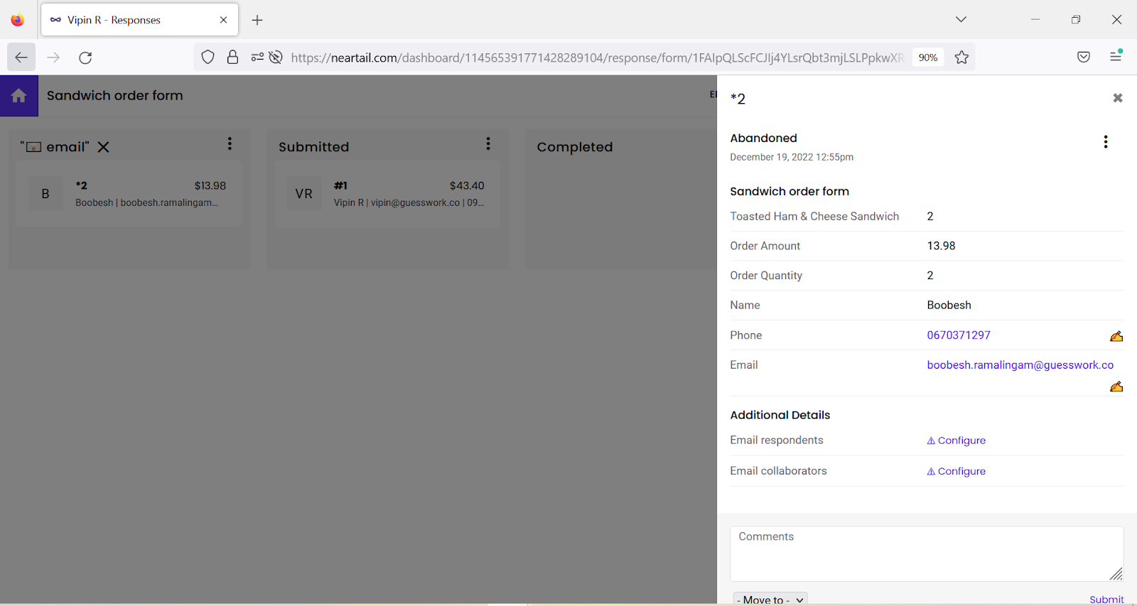 Step 4: Click on an order to view the details > click on the Customer phone number to compose the message.