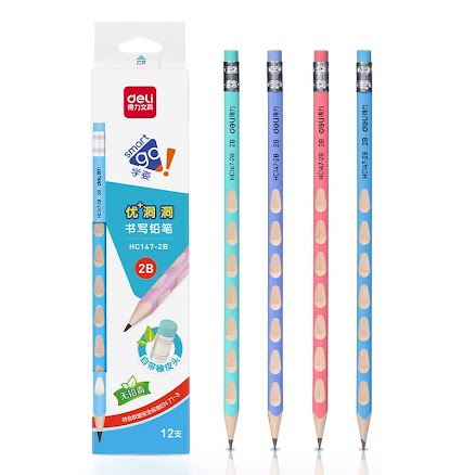 Triangular grooves 4-colours 2B pencils with erasers (HC147-2B, box of 12) $3.98